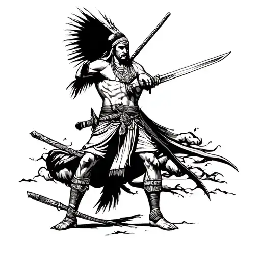 indian warrior wielding a sword tattoo design idea