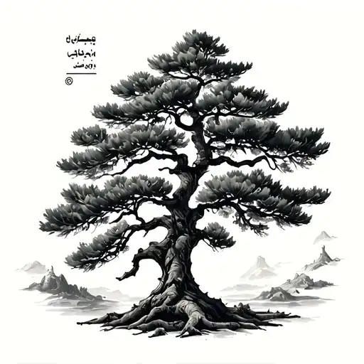 Lebanese cedar tree arabic calligraphy tattoo design idea