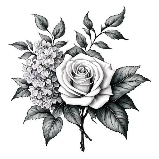 Ivey lilacs Mothers tongue roses Spider plant intertwined tattoo design idea