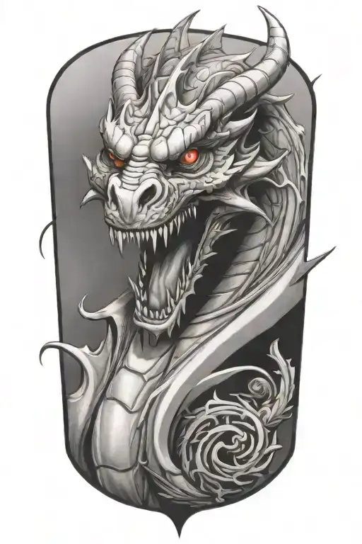 midevil dragon face 3\4th view tattoo design idea