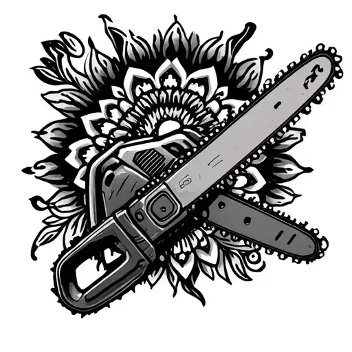 chainsaw, drill, mandala tattoo design idea