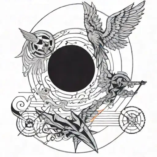 Half of the tattoo is Icarus falling from the sun and the other half is Charon the Fairyman rowing to the underworld tattoo design idea