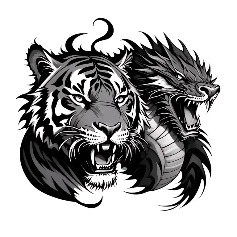 one tiger and and dragon  tattoo design idea
