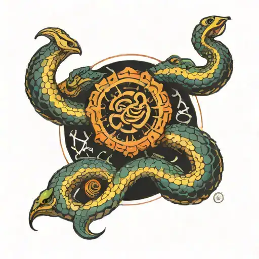 snake with sacral chakra symbols tattoo design idea