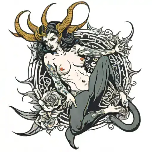 graphic nude demoness  labia tattoo design idea