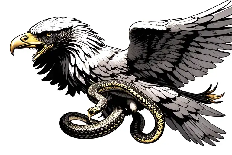 golden eagle wings spread holding snake in mouth tattoo design idea