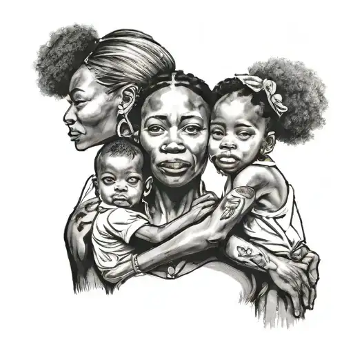 Black south african women with two son tattoo design idea