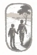 siloutte of an older brother and younger brother walking away hand in hand tattoo design idea