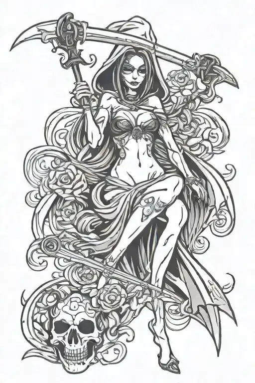 Grim Reaper sexy female tattoo design idea