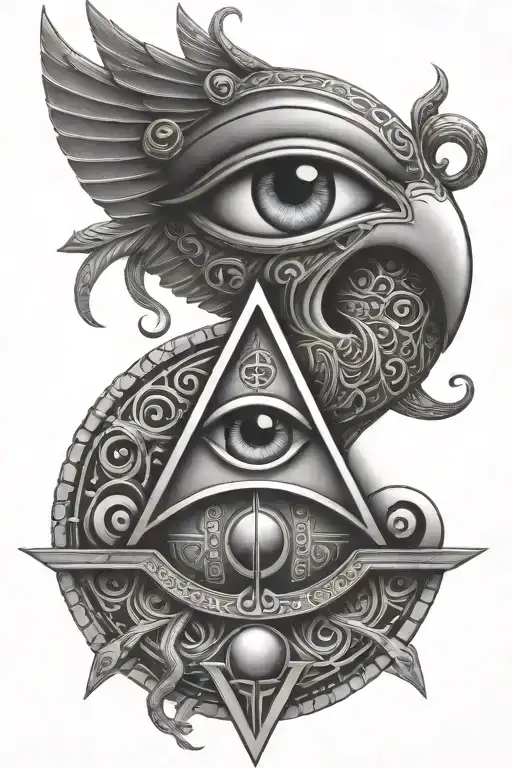 ankh eye of horus and eye of ra with detailed eyes tattoo design idea