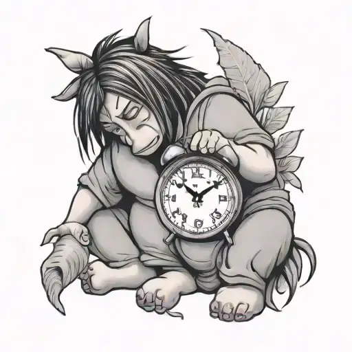 clock and eeyore covering sadness tattoo design idea