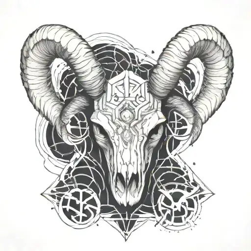 Ram skull, Aries constellation, fire tattoo design idea