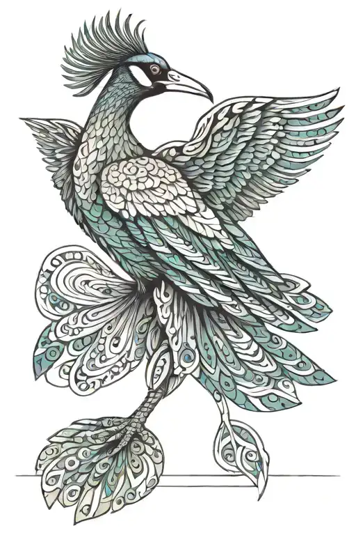 peacock pelican flying outline tattoo design idea