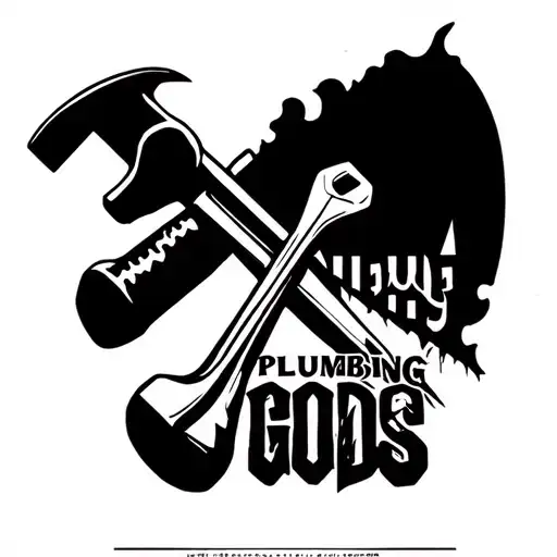 "Plumbing Gods" pipe wrench crossed with slug hammer  tattoo design idea