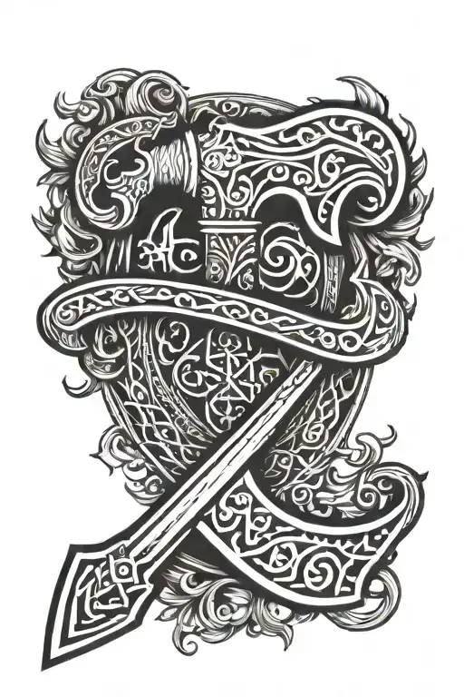 Norse mythology leviathan axe with nordic runes tattoo design idea