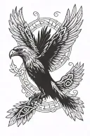 fineline realistic viking odin style raven wings flapping and releasing tiny norse runes or viking letters tattoo design idea