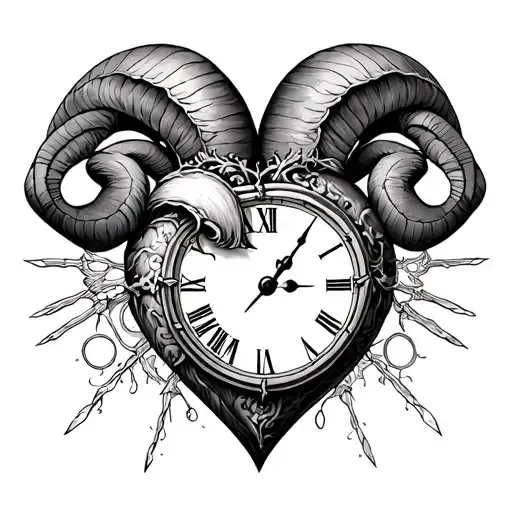 aries zodiac sign heart clock april 11 tattoo design idea