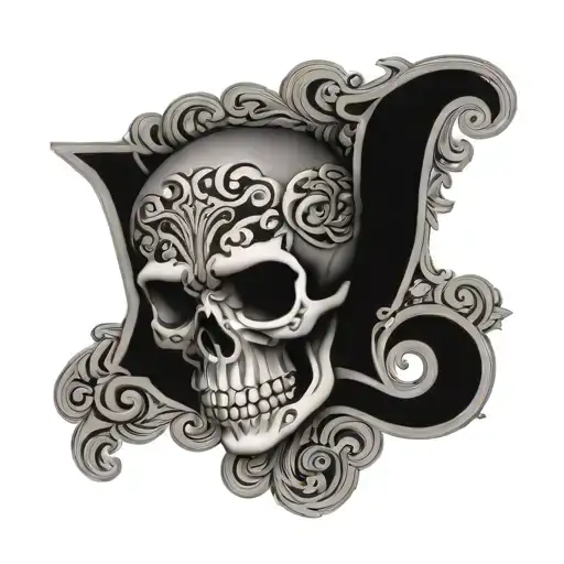Skull and Paisley engraved letter p tattoo design idea