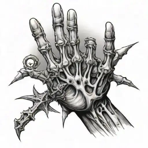 Skeleton hand reaching out to human hand with a nautical star at the point of their fingers  tattoo design idea