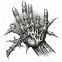 Skeleton hand reaching out to human hand with a nautical star at the point of their fingers  tattoo design idea