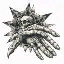 Skeleton hand reaching out to human hand with a nautical star at the point of their fingers  tattoo design idea