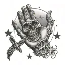 Skeleton hand reaching out to human hand with a nautical star at the point of their fingers  tattoo design idea