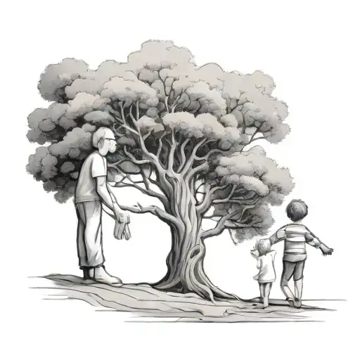 Tree with family holding hands tattoo design idea