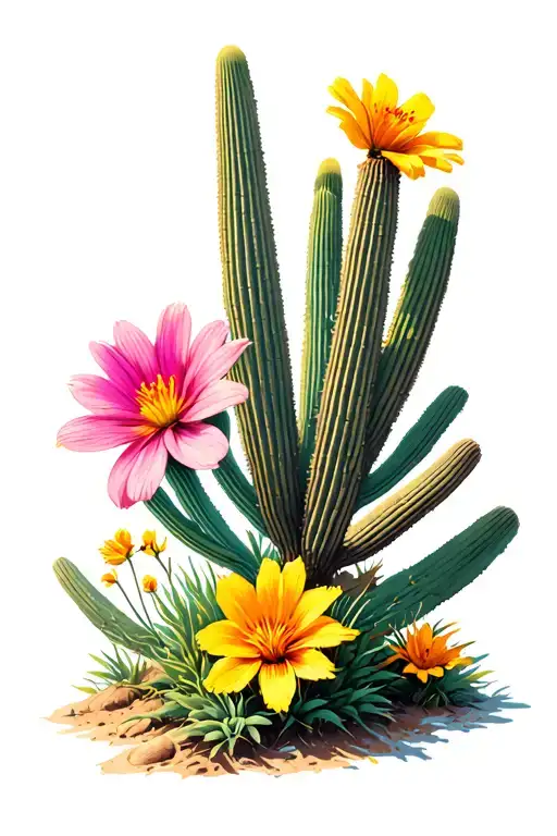 Arizona desert landscape with flower tattoo design idea