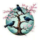 Sakura tree with crows  tattoo design idea