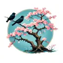 Sakura tree with crows  tattoo design idea