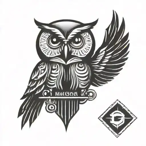 Combine the elements of a Harley Davidson logo and an owl in a unique blackwork piece tattoo design idea