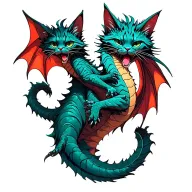 floating cat dragon tattoo design idea