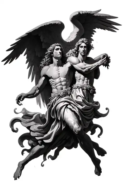 saint Micheal fighting and saint Raphael angel healing tattoo design idea