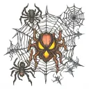 haunted foresf with spiders gothic lights tattoo design idea