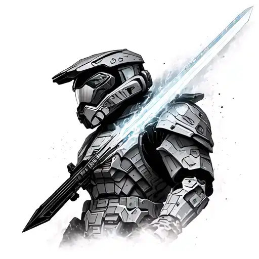 halo energy sword, master chiefs helment with the flood tattoo design idea