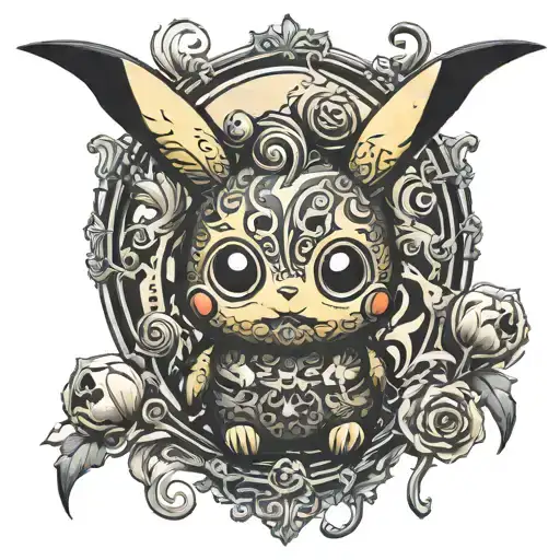 cute pikachu no background big eyes tattoo design idea