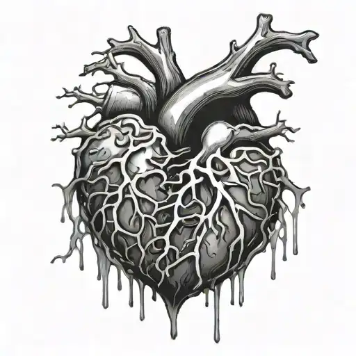 A detailed anatomical heart dripping with blood tattoo design idea