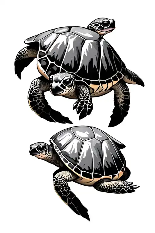 daddy turtle and baby turtle swimming tattoo design idea