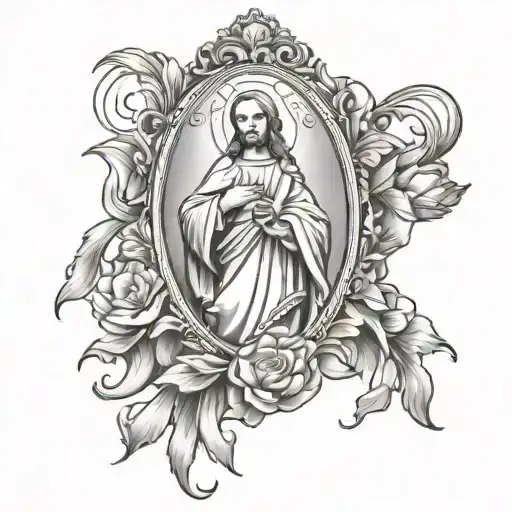 Jesus Mary Miraculous Medal tattoo design idea