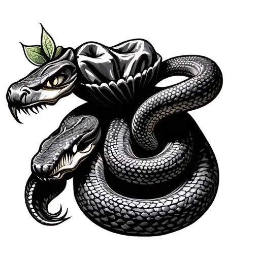 snake shaped like money into bag tattoo design idea