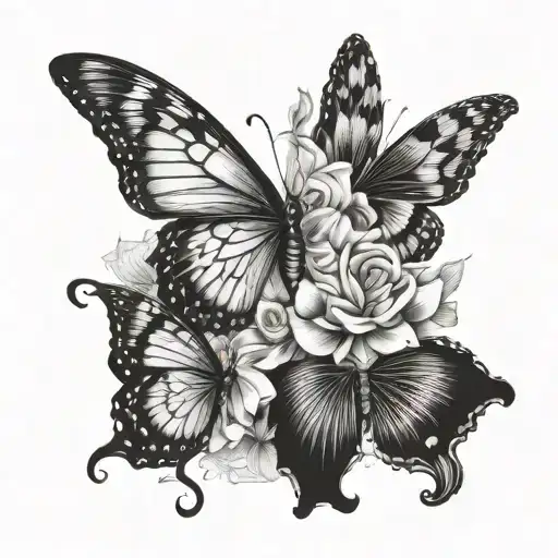 half butterfly half flower tattoo design idea
