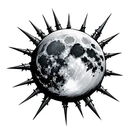 Make a full moon surrounded by spikes with spikes that click and harm it and that this pain is reflected in the mole tattoo design idea