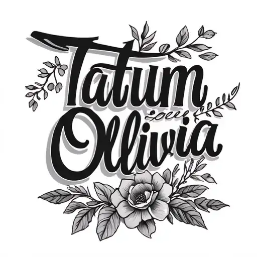 "Tatum Olivia" cursive curved text tattoo design idea