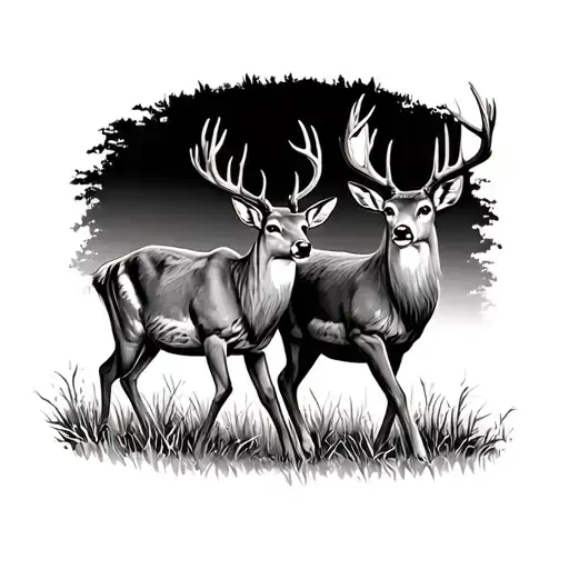 whitetail buck and doe walking together tattoo design idea
