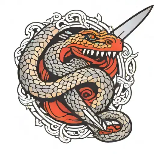 snake wrapped around chef knife intertwined tattoo design idea