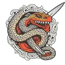 snake wrapped around chef knife intertwined tattoo design idea