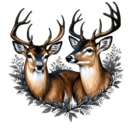 buck and doe tattoo design idea