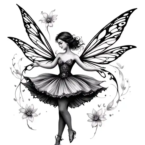 dainty dancing fairy on the shoulder  tattoo design idea