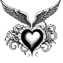 Womb Tattoo. upper and lower components. Upper compent has wings. Lower component is a heart shape  tattoo design idea
