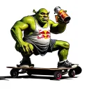 shrek on a skate board drinking redbull tattoo design idea